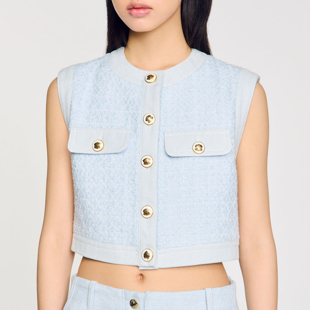 Decorative tweed jacket Sky Blue Sandro Women