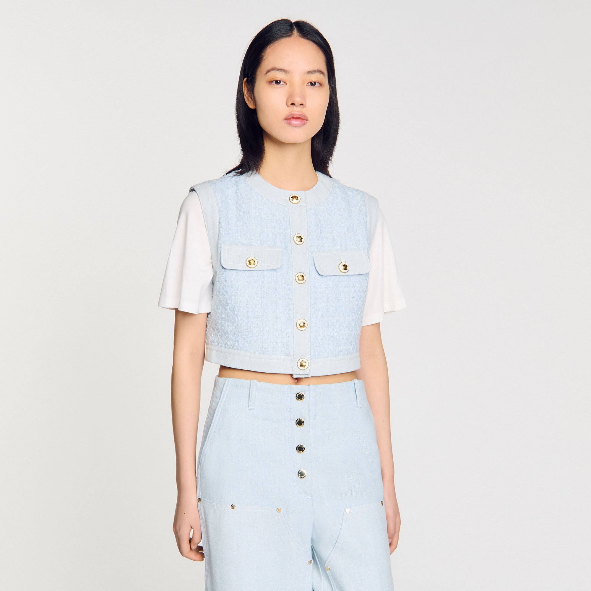 Decorative tweed jacket Sky Blue Sandro Women