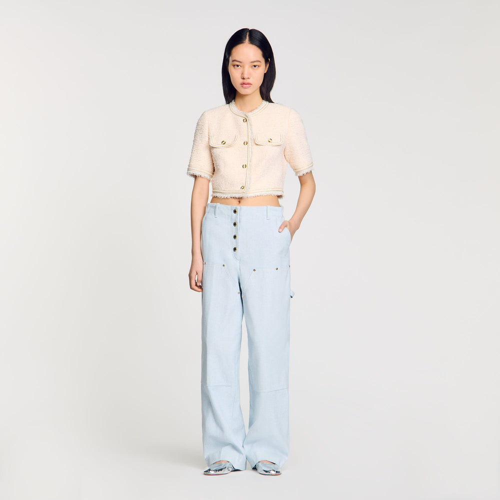 Short-sleeved tweed jacket Ecru / Pink Sandro Women