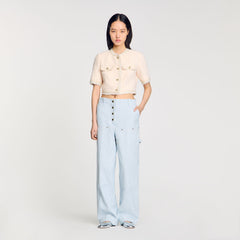 Short-sleeved tweed jacket Ecru / Pink Sandro Women