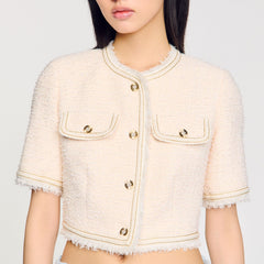 Short-sleeved tweed jacket Ecru / Pink Sandro Women