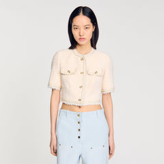 Short-sleeved tweed jacket Ecru / Pink Sandro Women