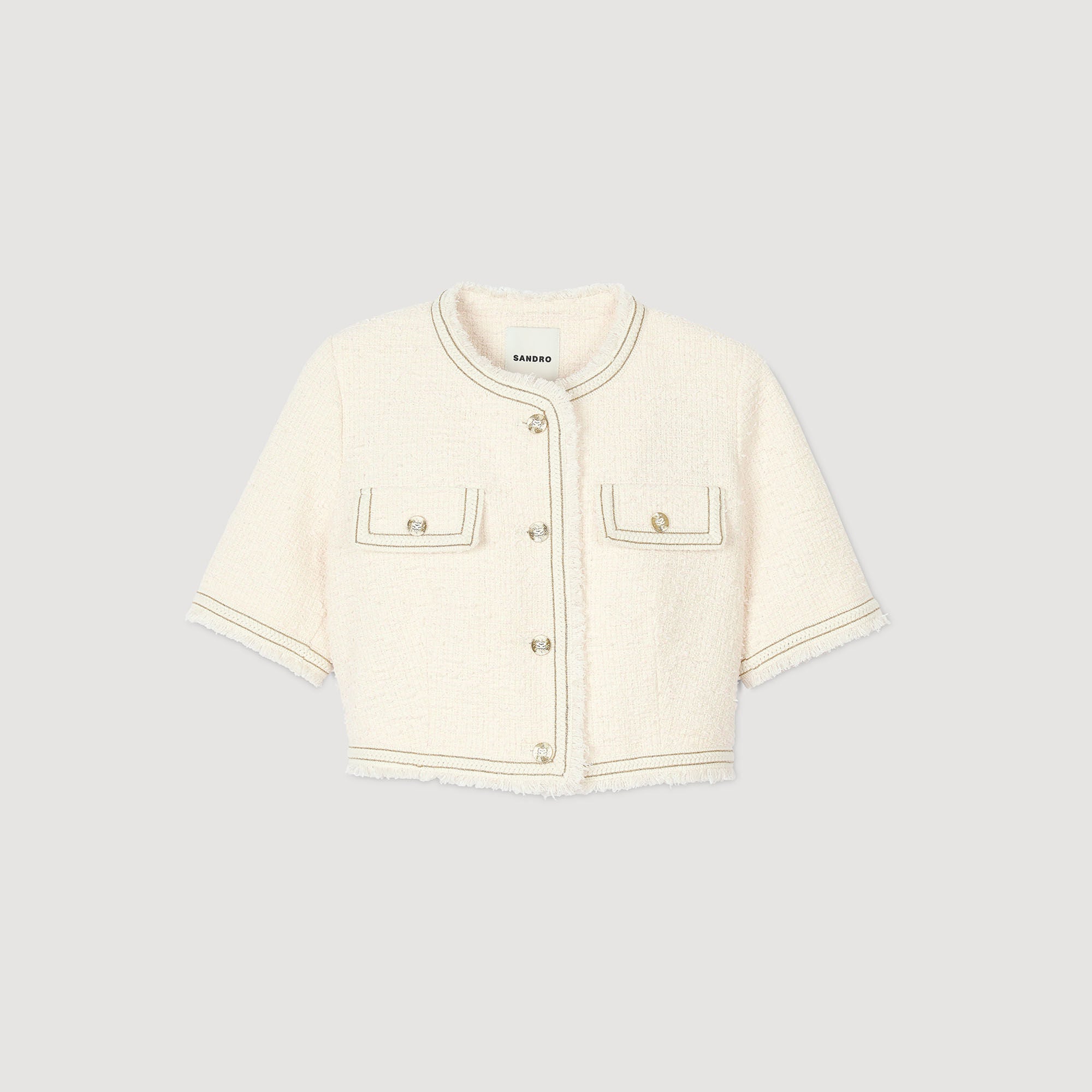 Short-sleeved tweed jacket Ecru / Pink Sandro Women