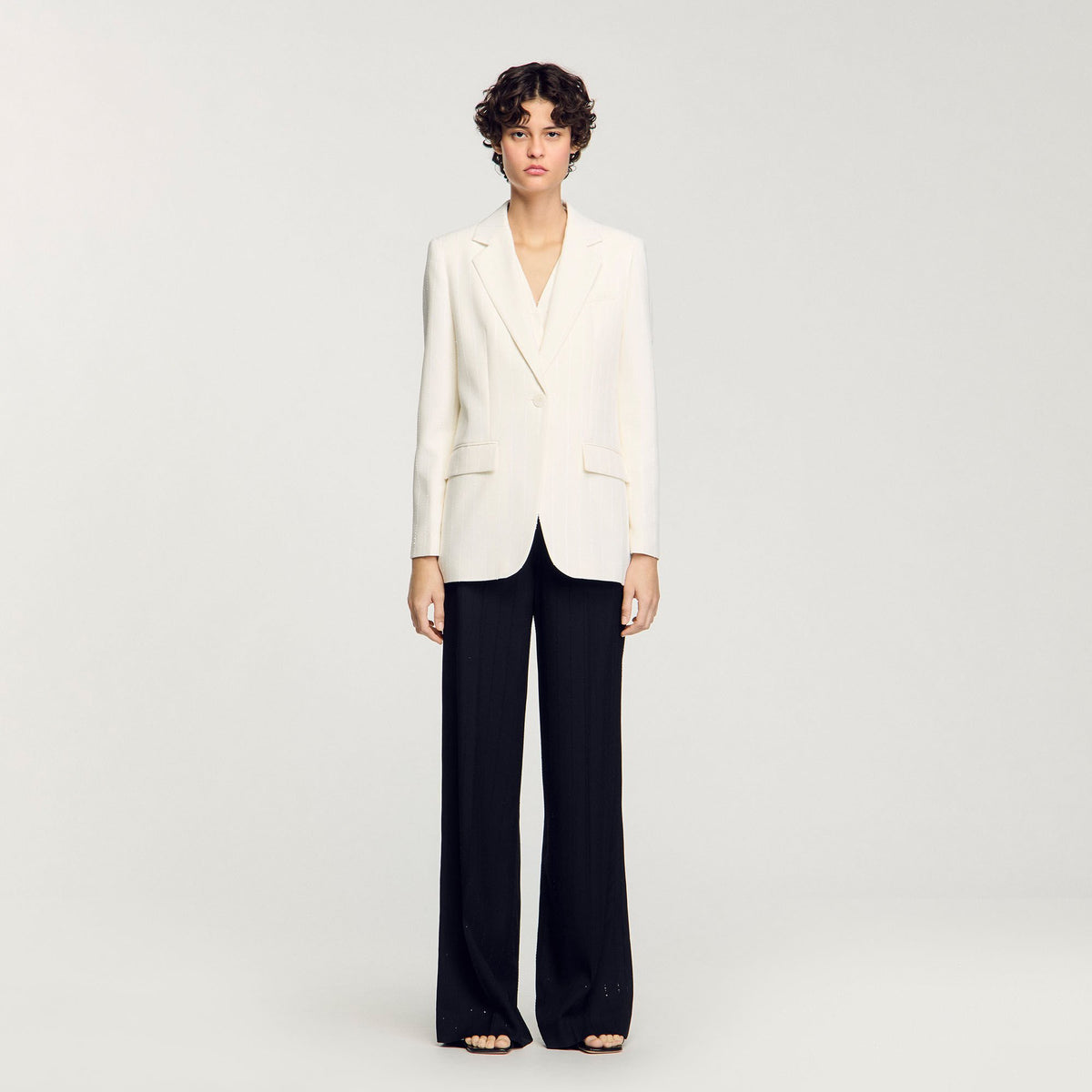 Sequinned suit jacket Ecru Sandro Women