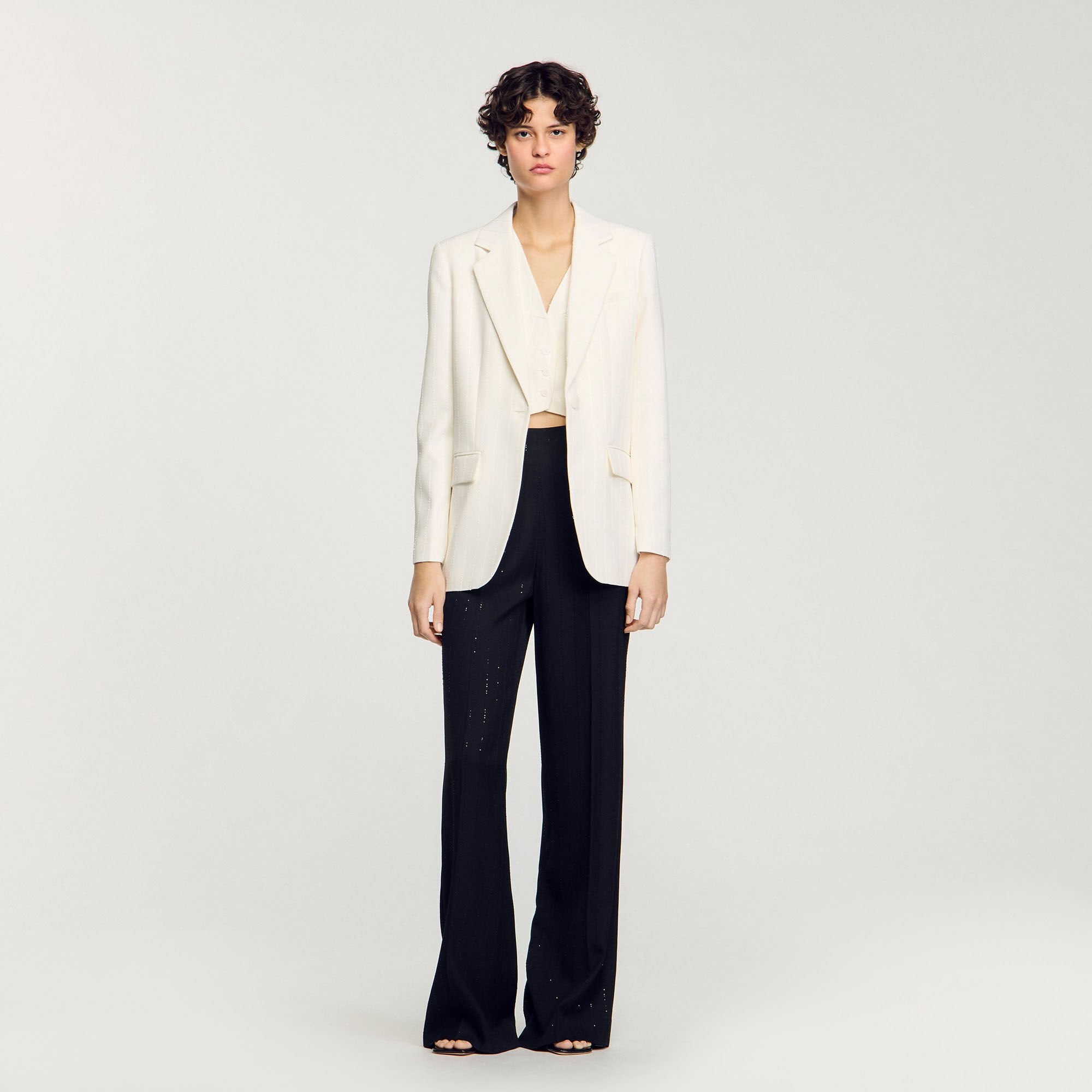 Sequinned suit jacket Ecru Sandro Women