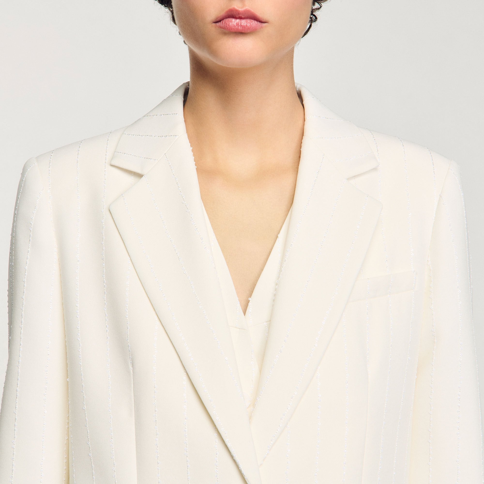 Sequinned suit jacket Ecru Sandro Women