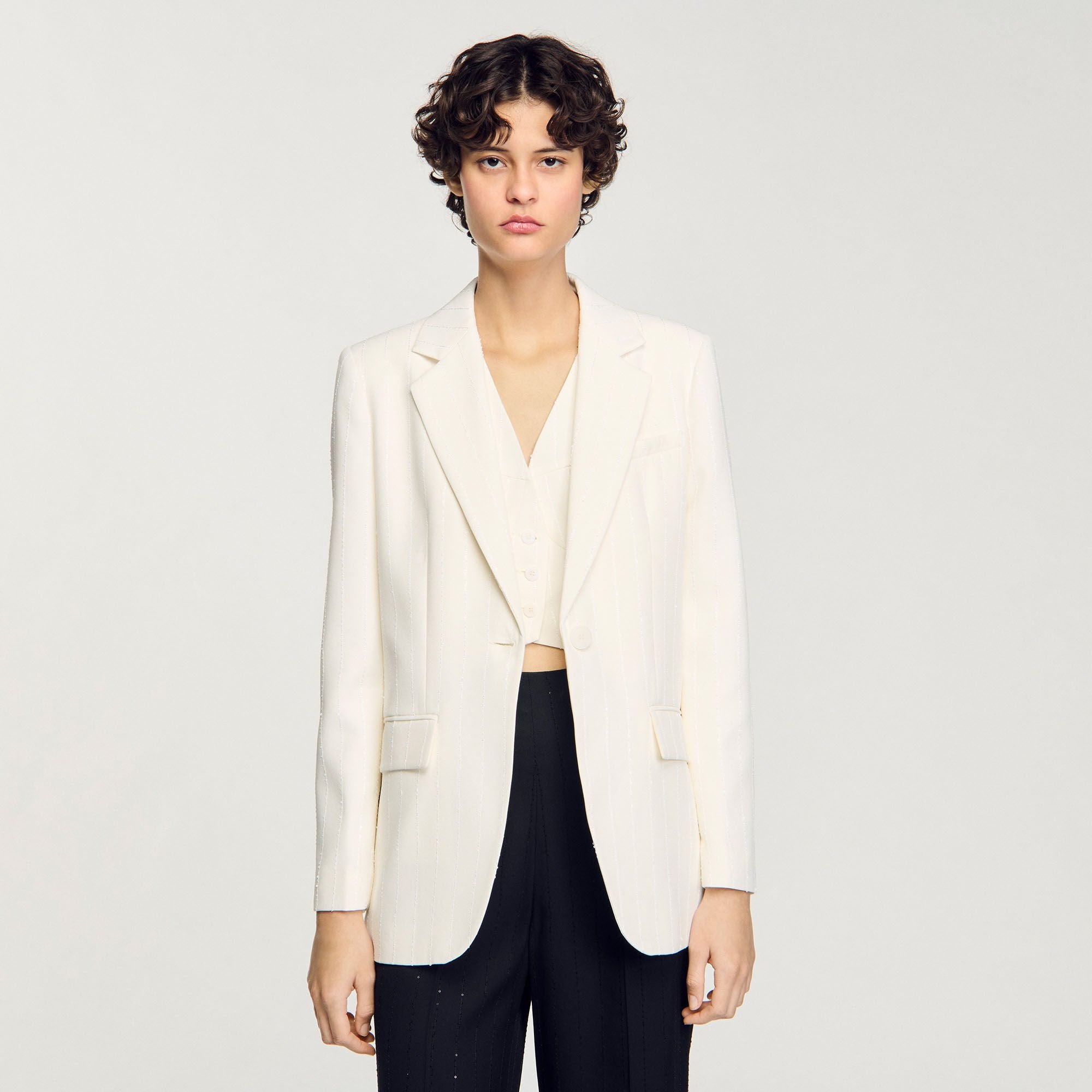 Sequinned suit jacket Ecru Sandro Women