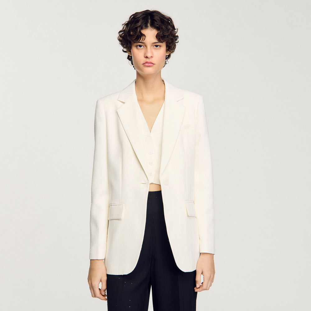 Sequinned suit jacket Ecru Sandro Women