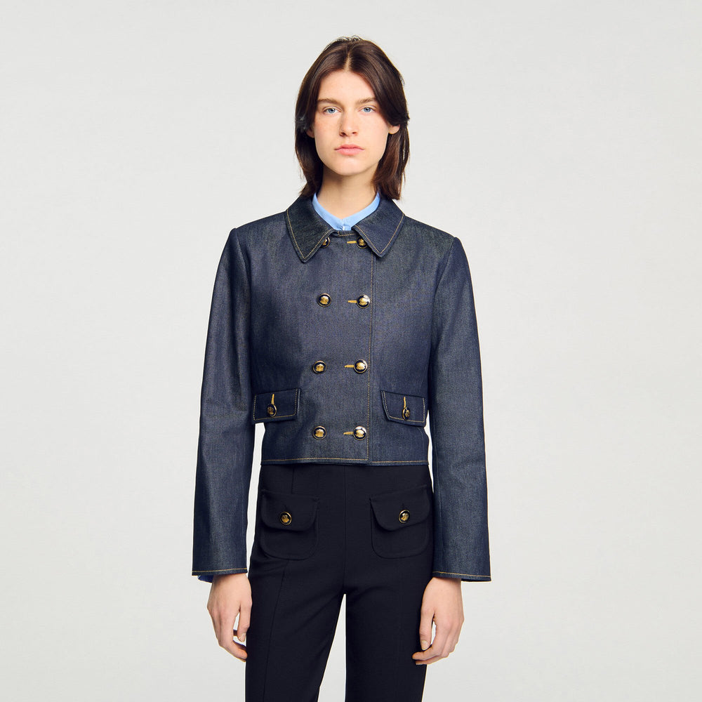 Denim tailored jacket Deep Blue Sandro Women