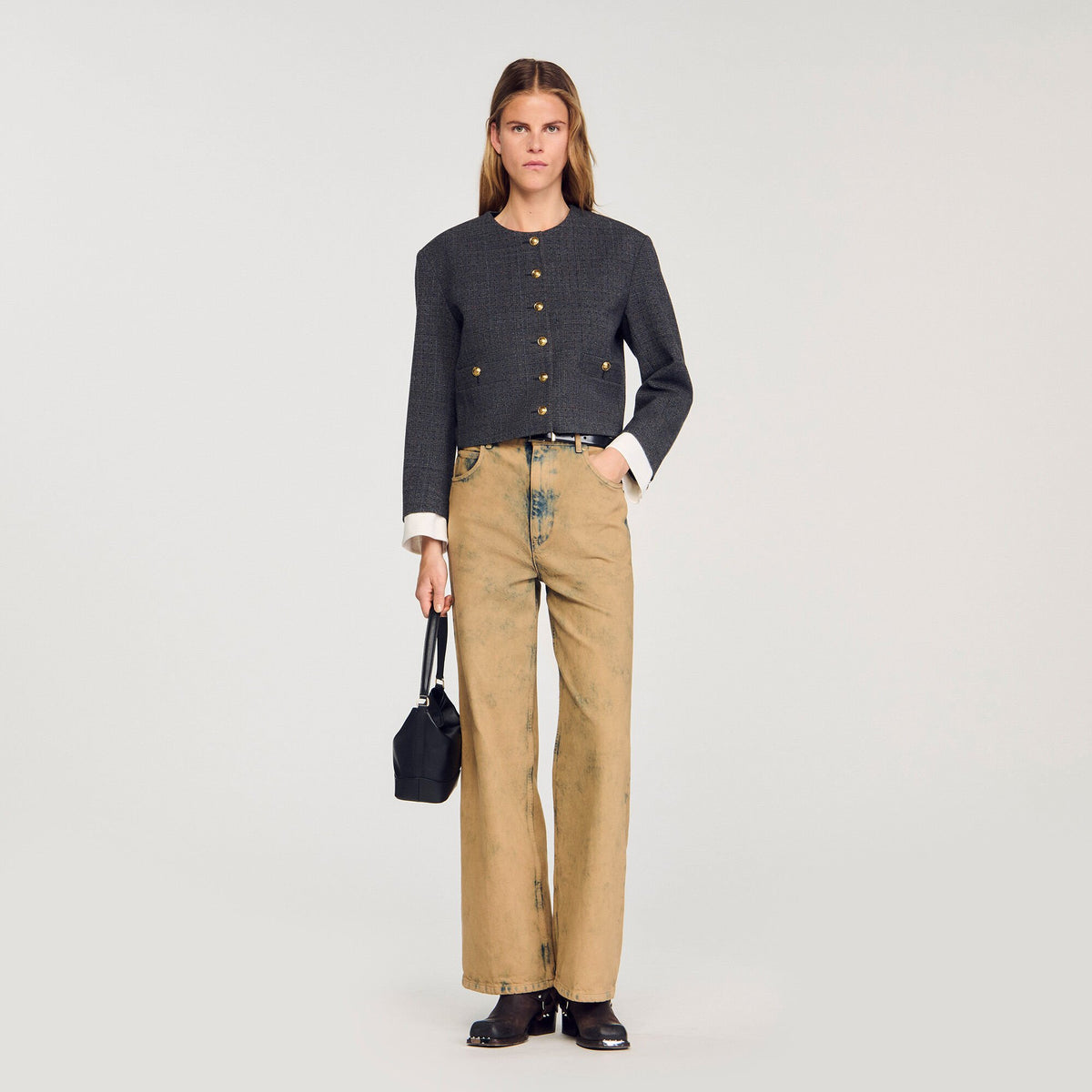 Rhinestone tailored jacket Grey / Brown Sandro Women