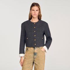 Rhinestone tailored jacket Grey / Brown Sandro Women