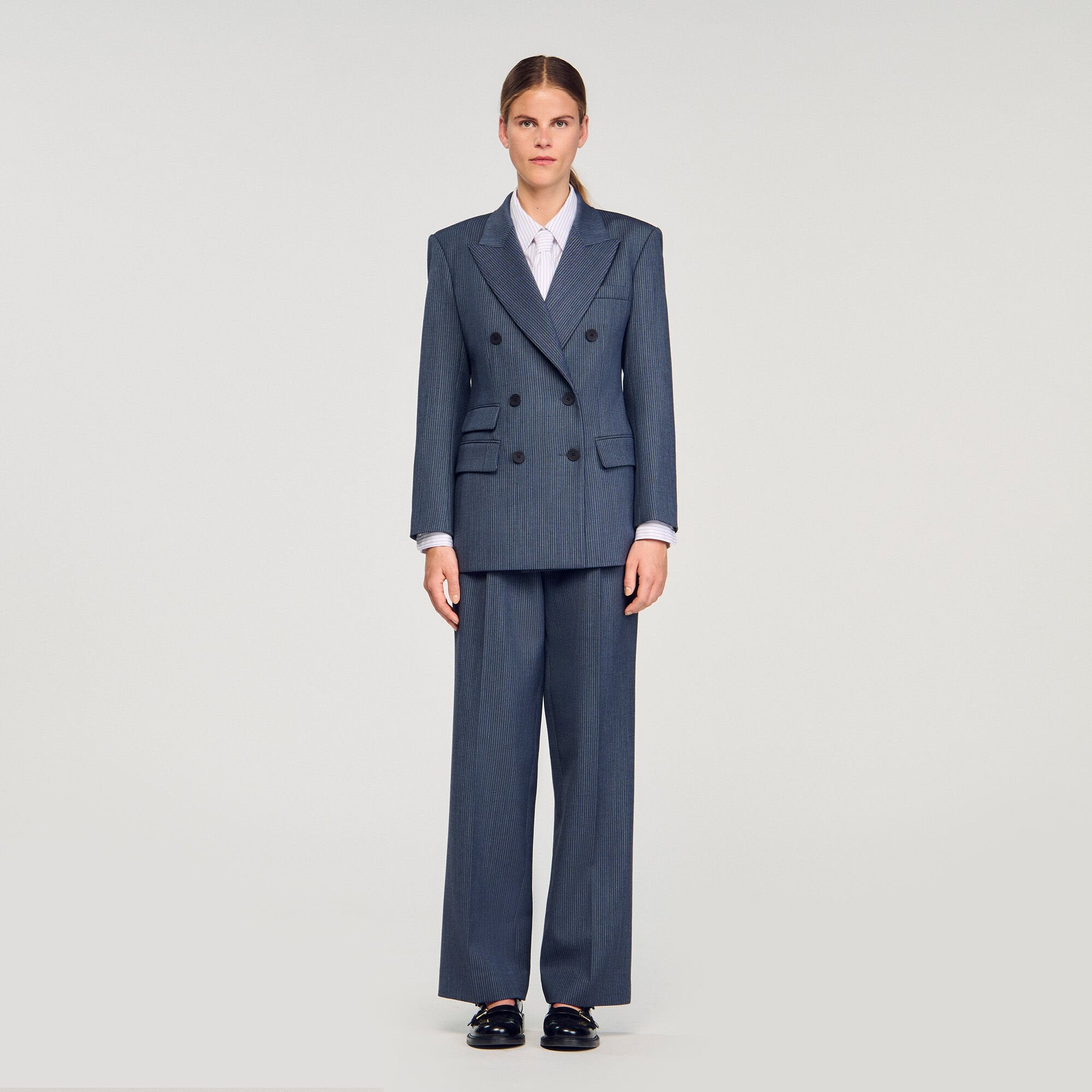 Striped tailored jacket Blue Sandro Women
