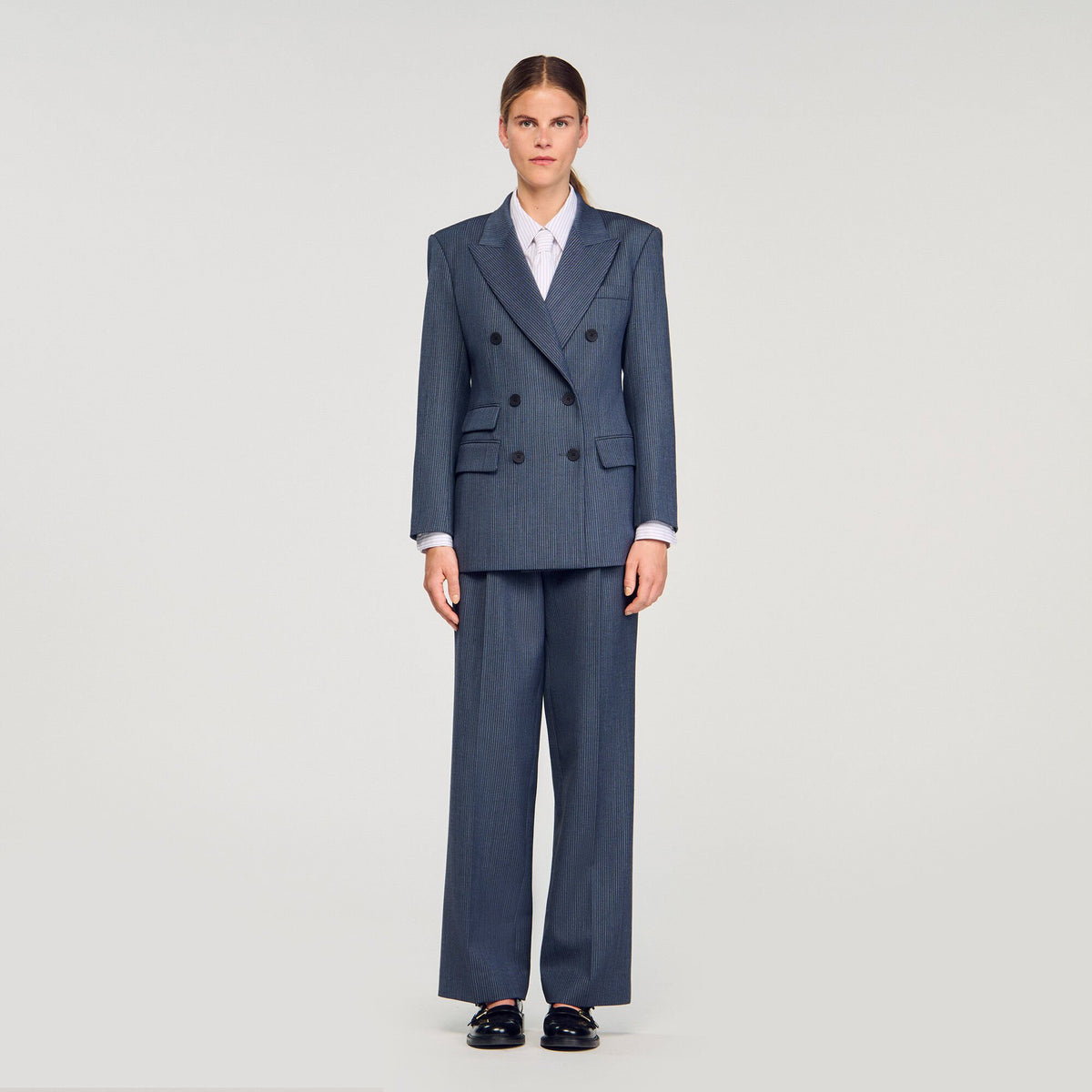 Striped tailored jacket Blue Sandro Women