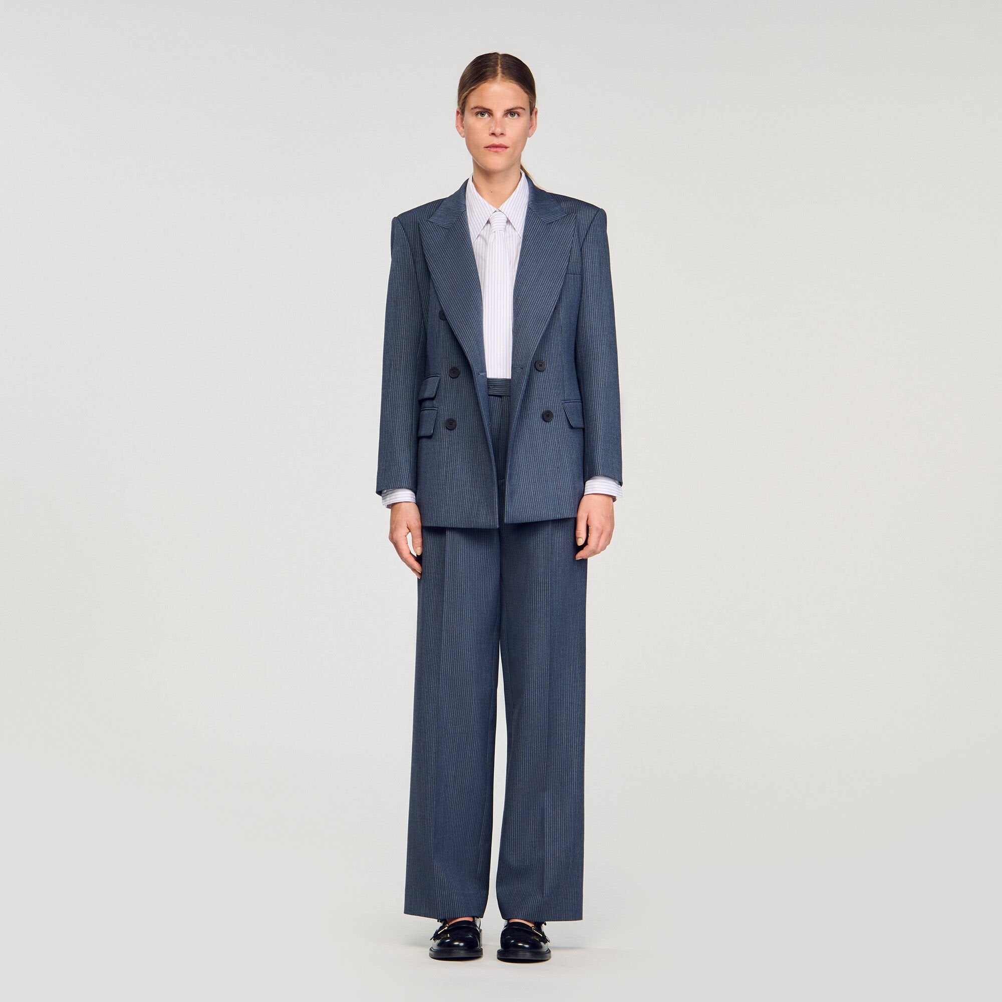 Striped tailored jacket Blue Sandro Women