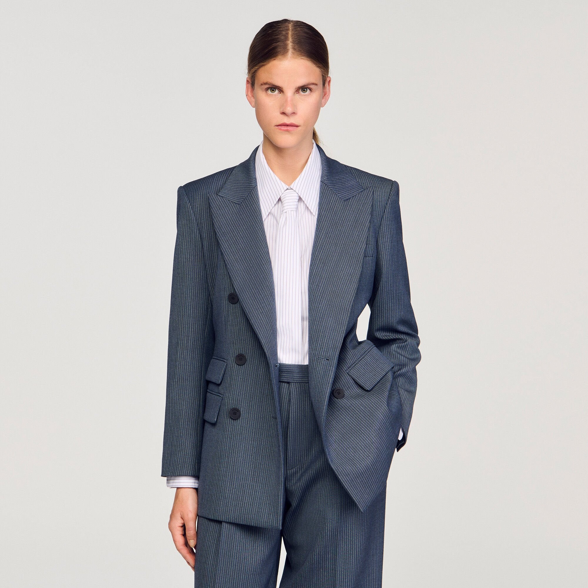Striped tailored jacket Blue Sandro Women