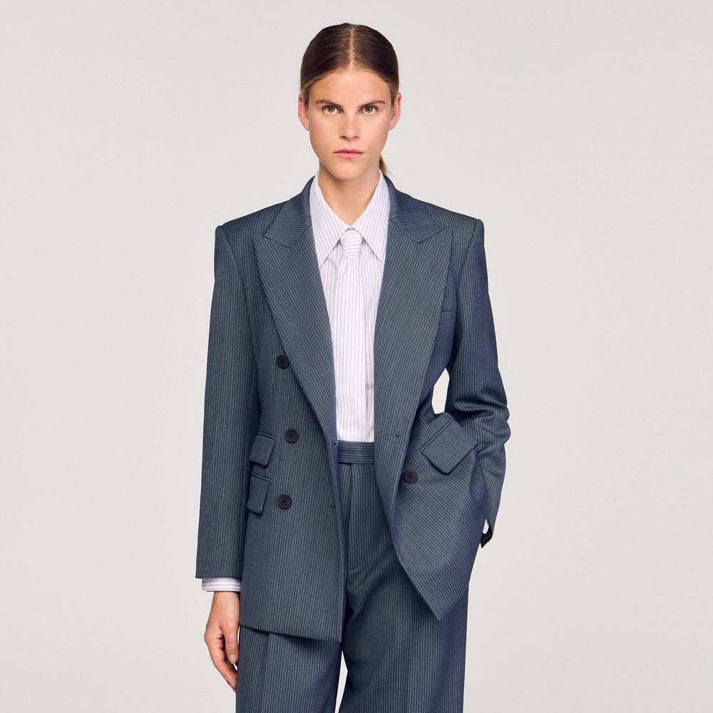Striped tailored jacket Blue Sandro Women