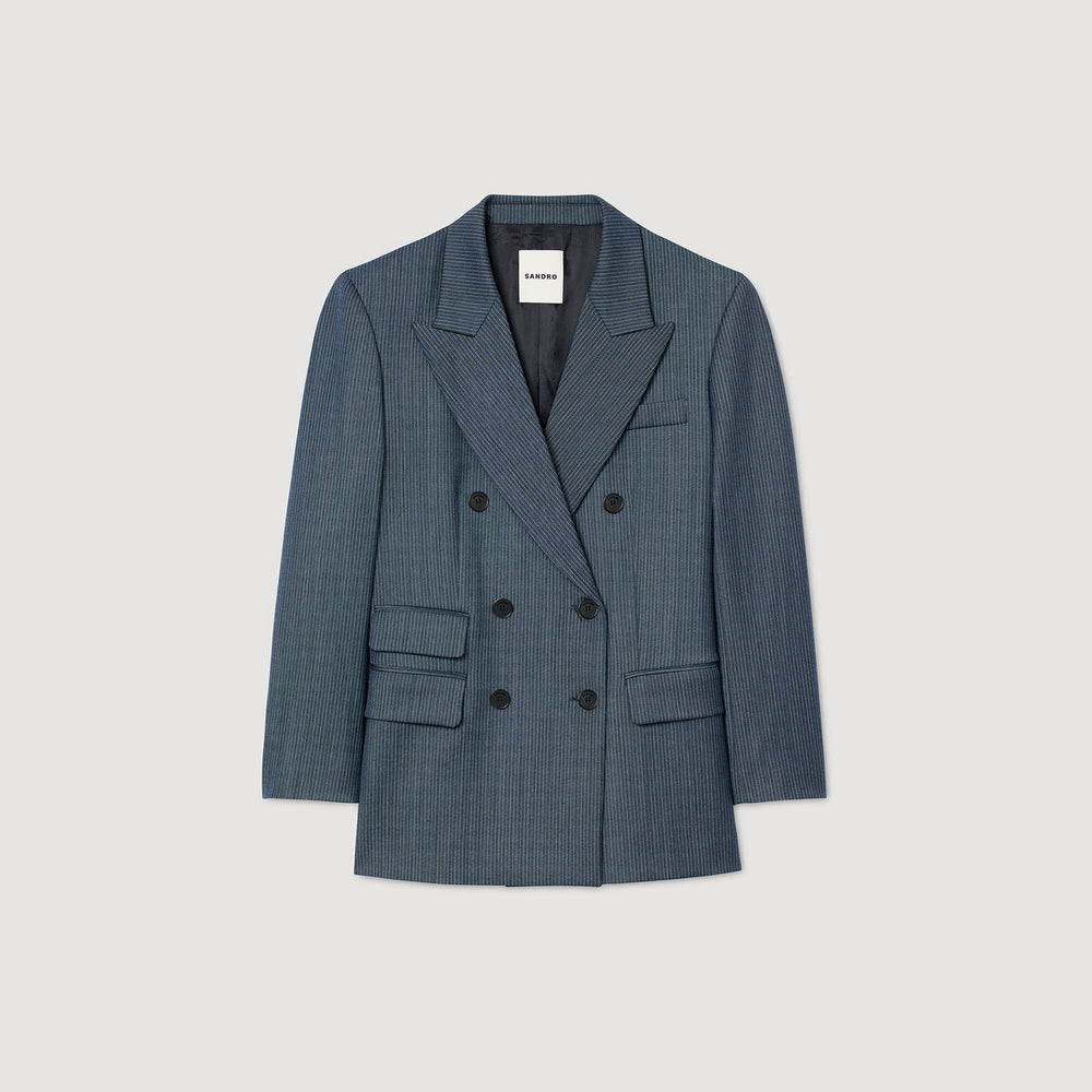Striped tailored jacket Blue Sandro Women
