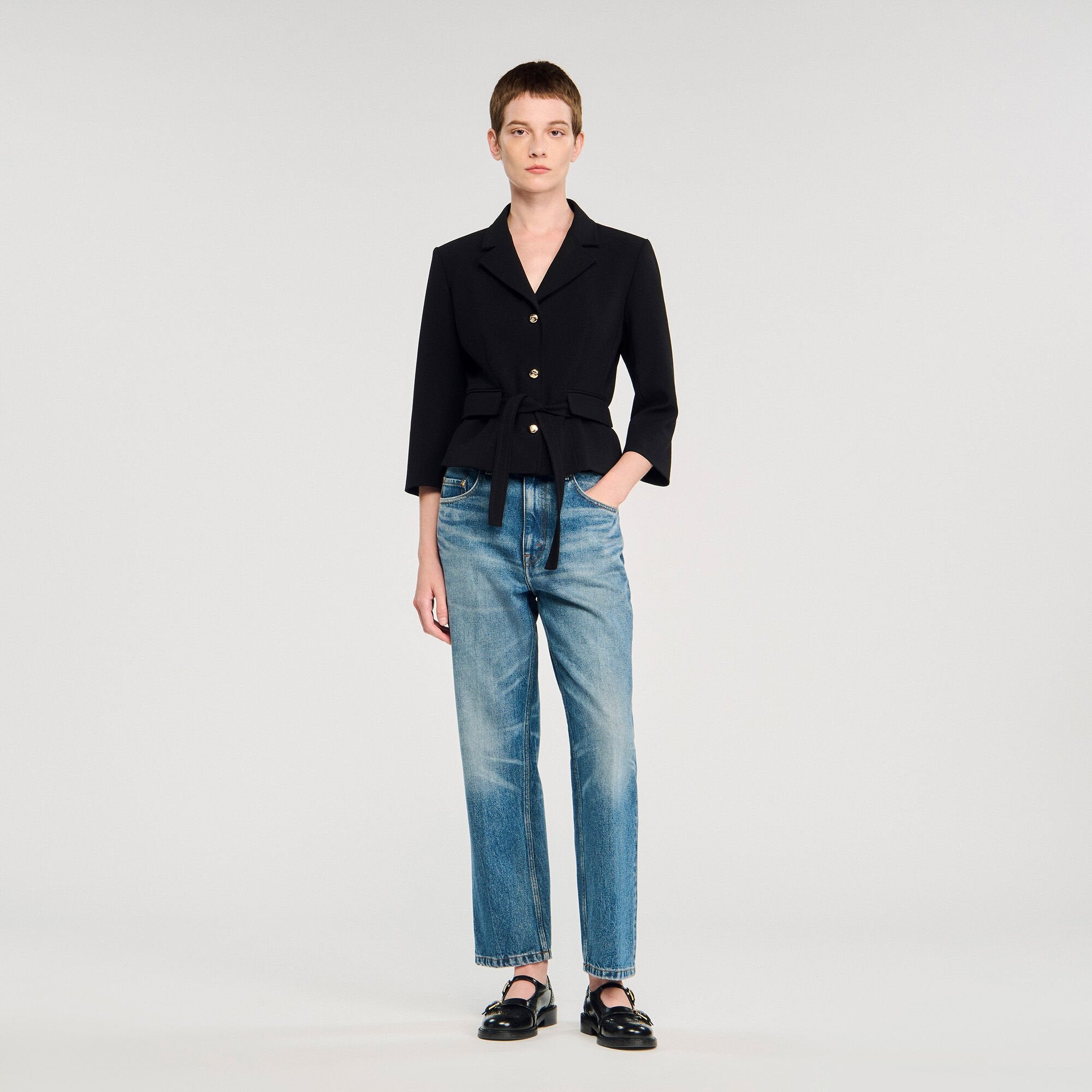 Short tailored jacket Black Sandro Women