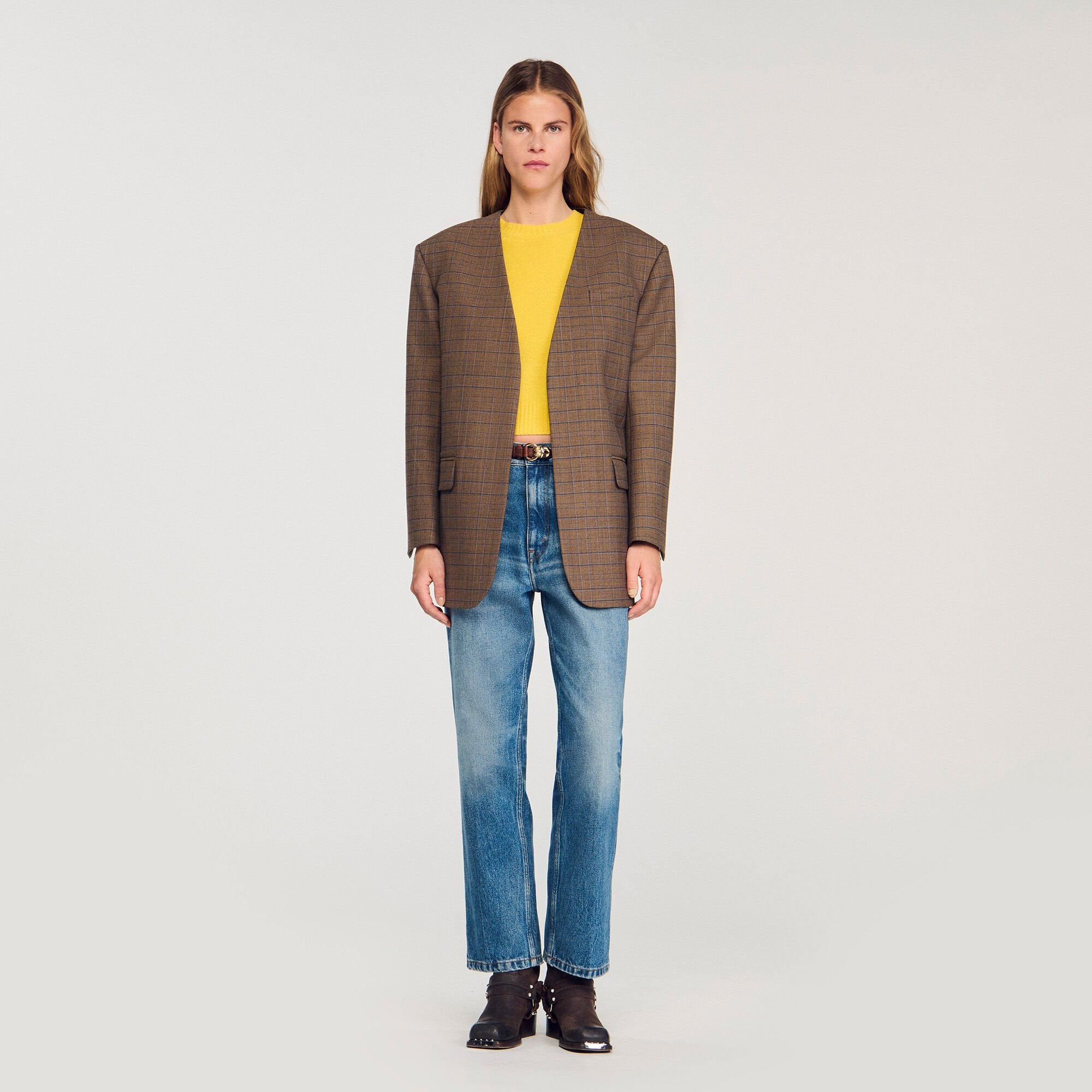 Oversized checked jacket Ocher / Blue Sandro Women
