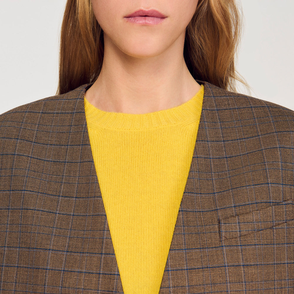 Oversized checked jacket Ocher / Blue Sandro Women