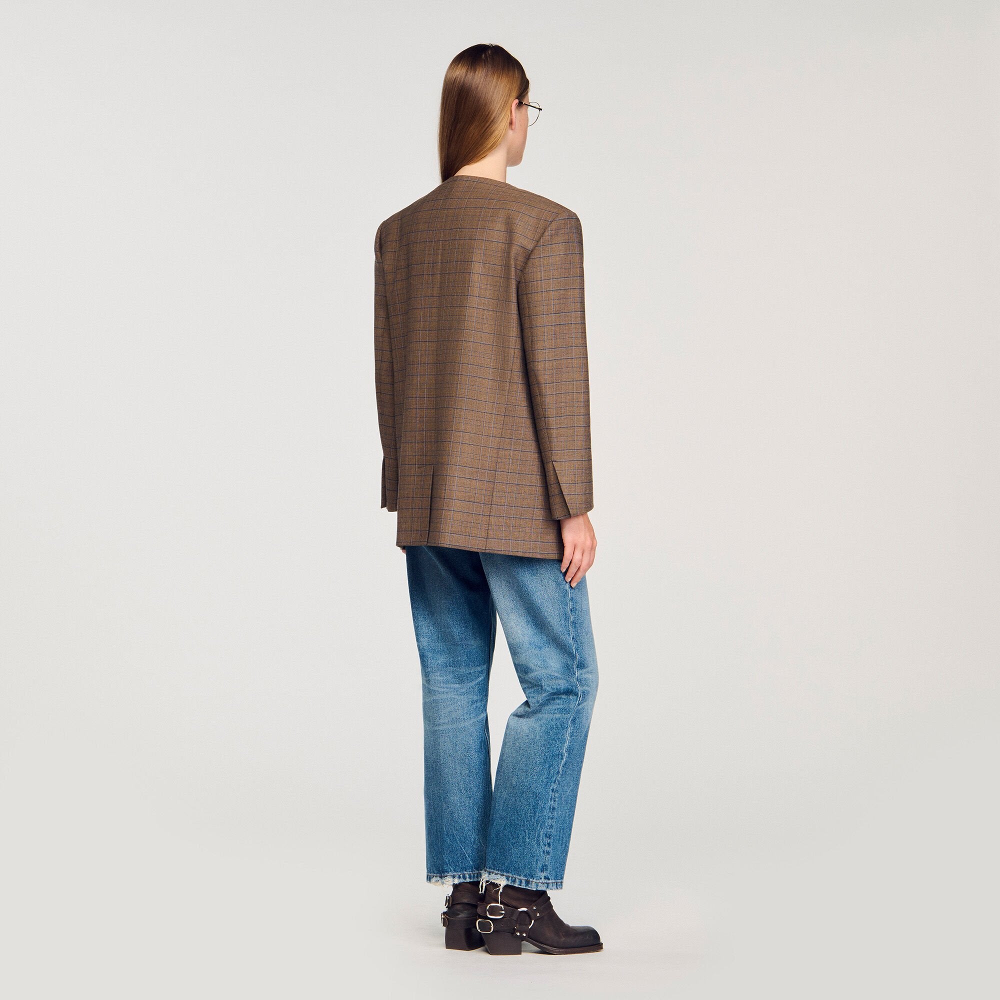 Oversized checked jacket Ocher / Blue Sandro Women