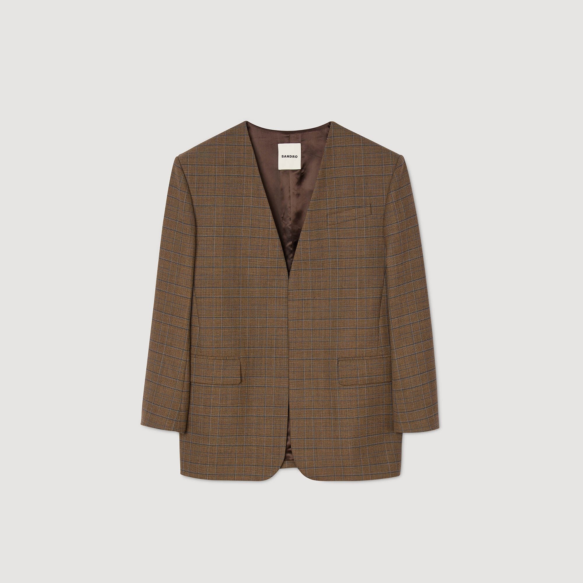 Oversized checked jacket Ocher / Blue Sandro Women