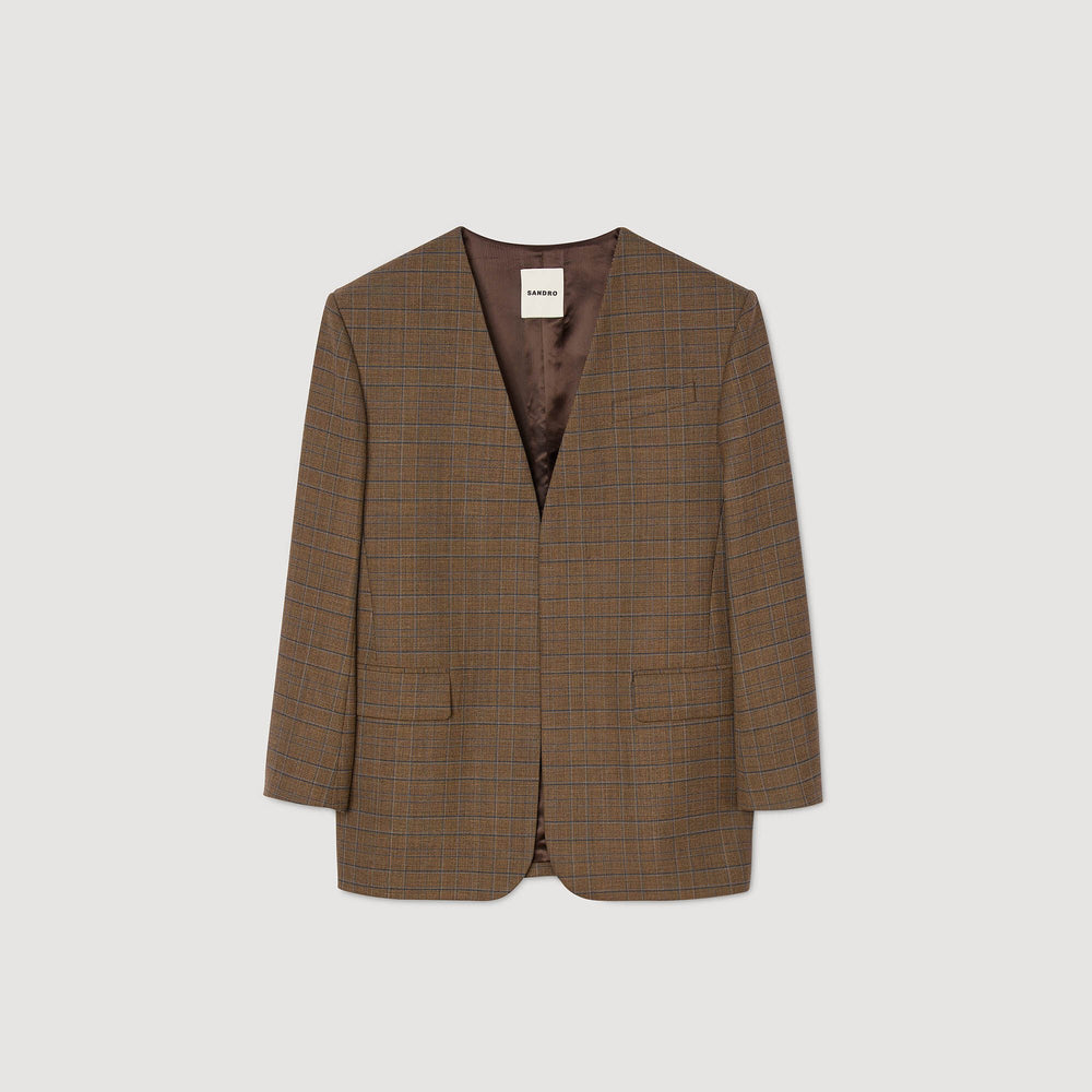Oversized checked jacket Ocher / Blue Sandro Women