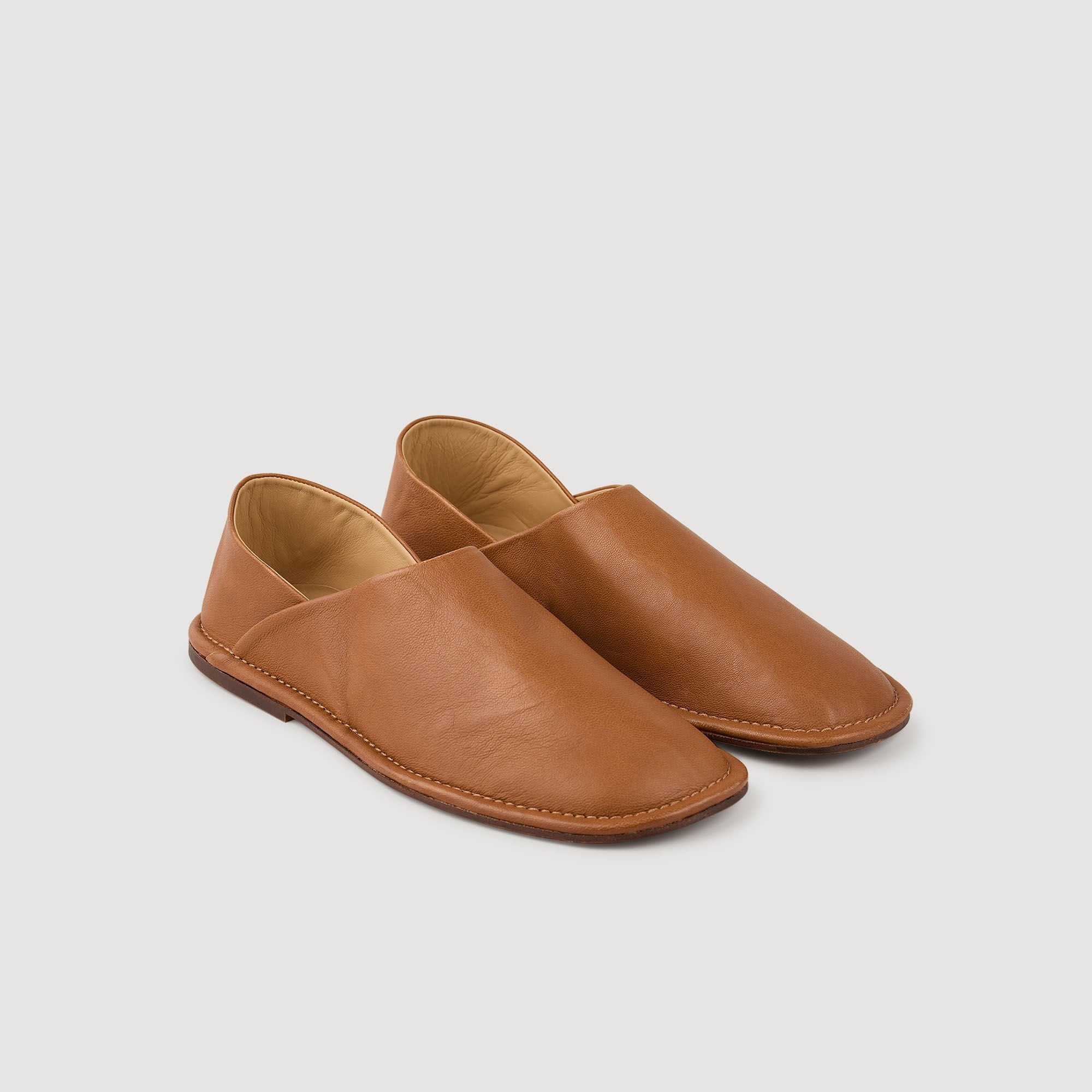 Grained leather slippers Camel Sandro Men