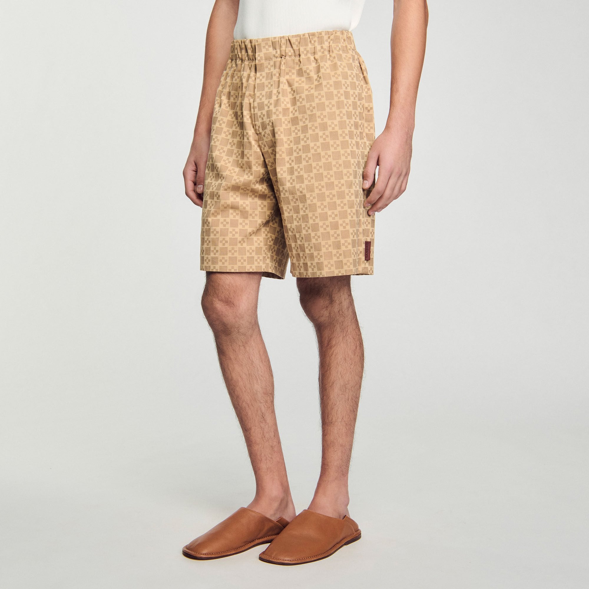 Grained leather slippers Camel Sandro Men
