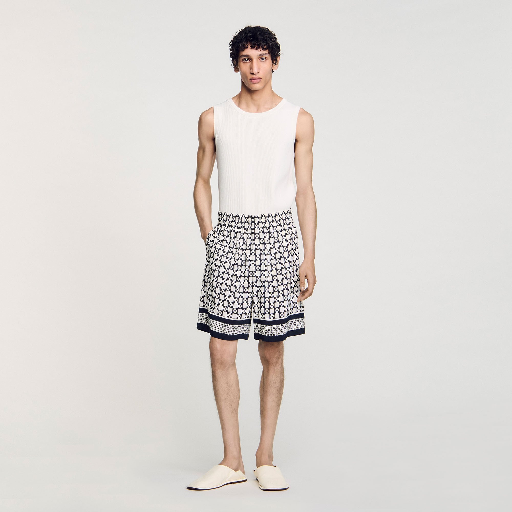 Square Cross flowy bermuda shorts Black Sandro Men