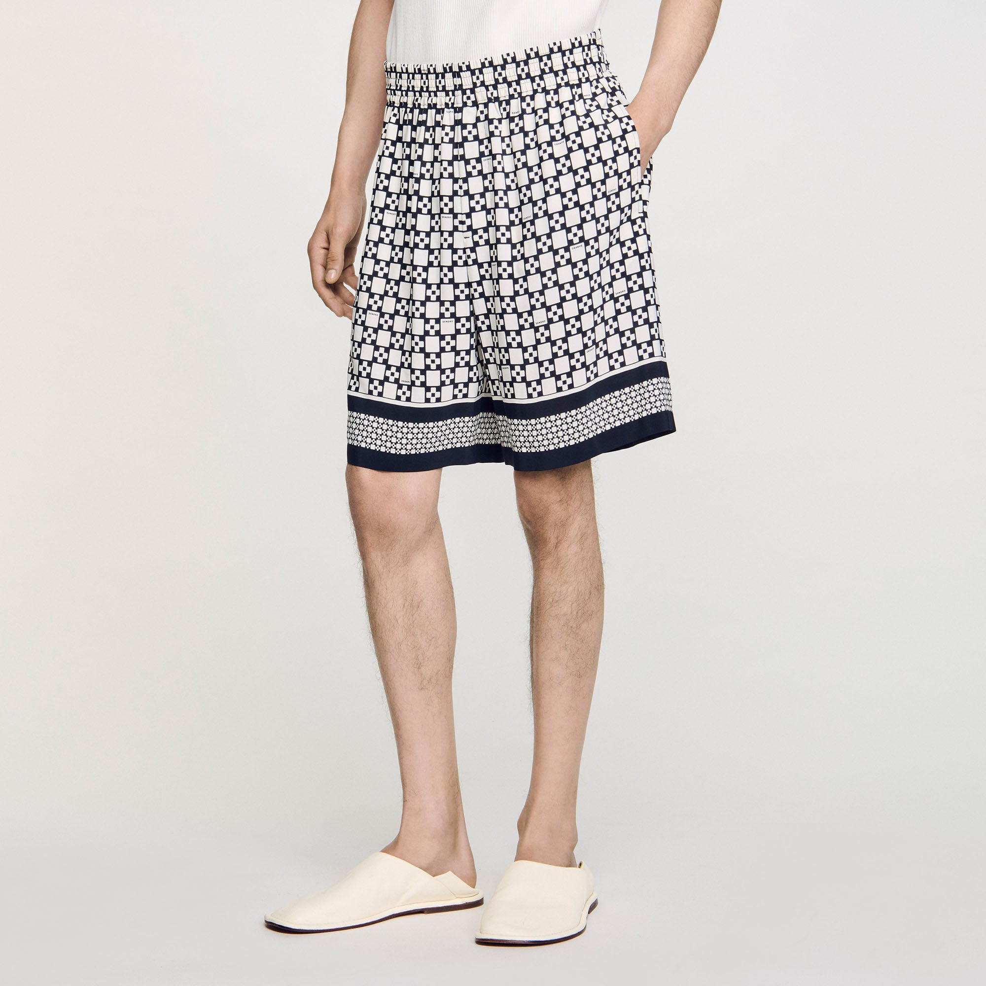 Square Cross flowy bermuda shorts Black Sandro Men