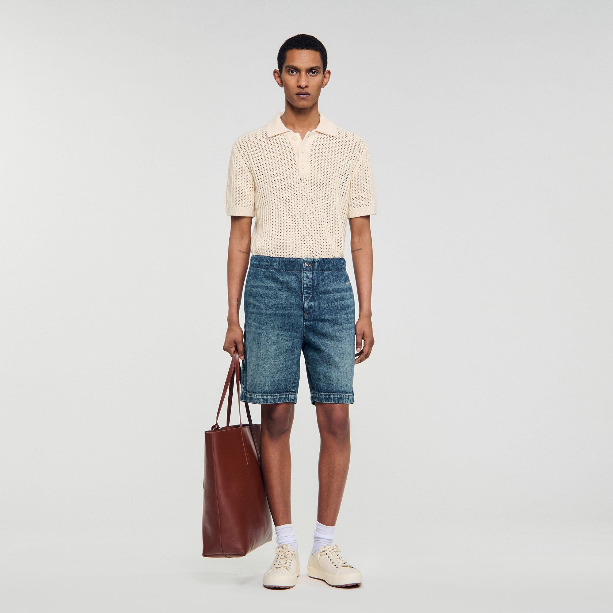 Elasticated denim shorts Blue Vintage - Denim Sandro Men