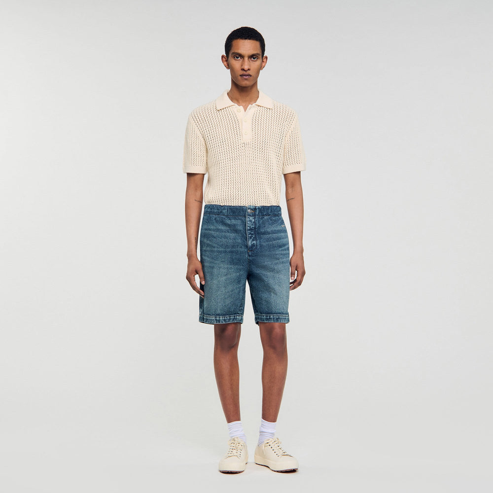 Elasticated denim shorts Blue Vintage - Denim Sandro Men