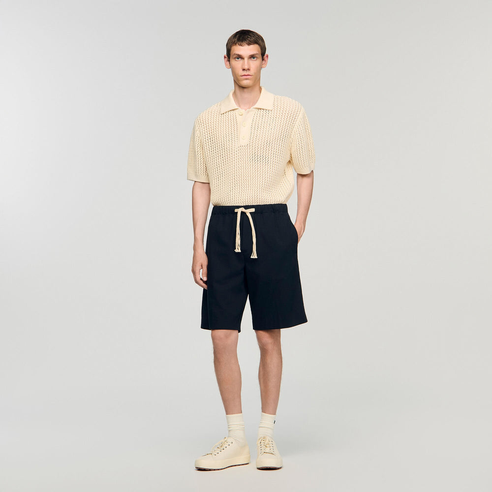 Elasticated waist cotton shorts Navy Blue Sandro Men