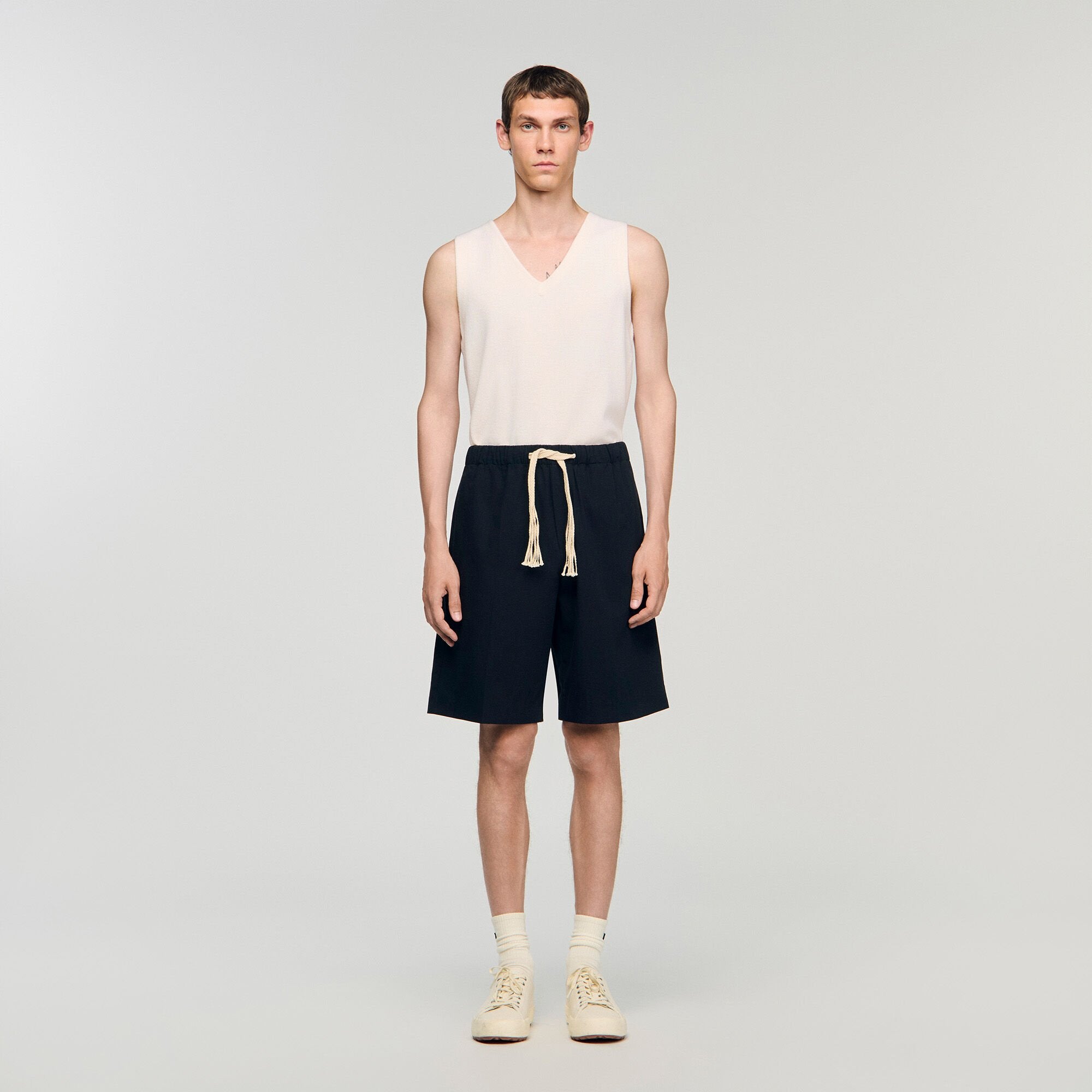 Elasticated waist cotton shorts Navy Blue Sandro Men