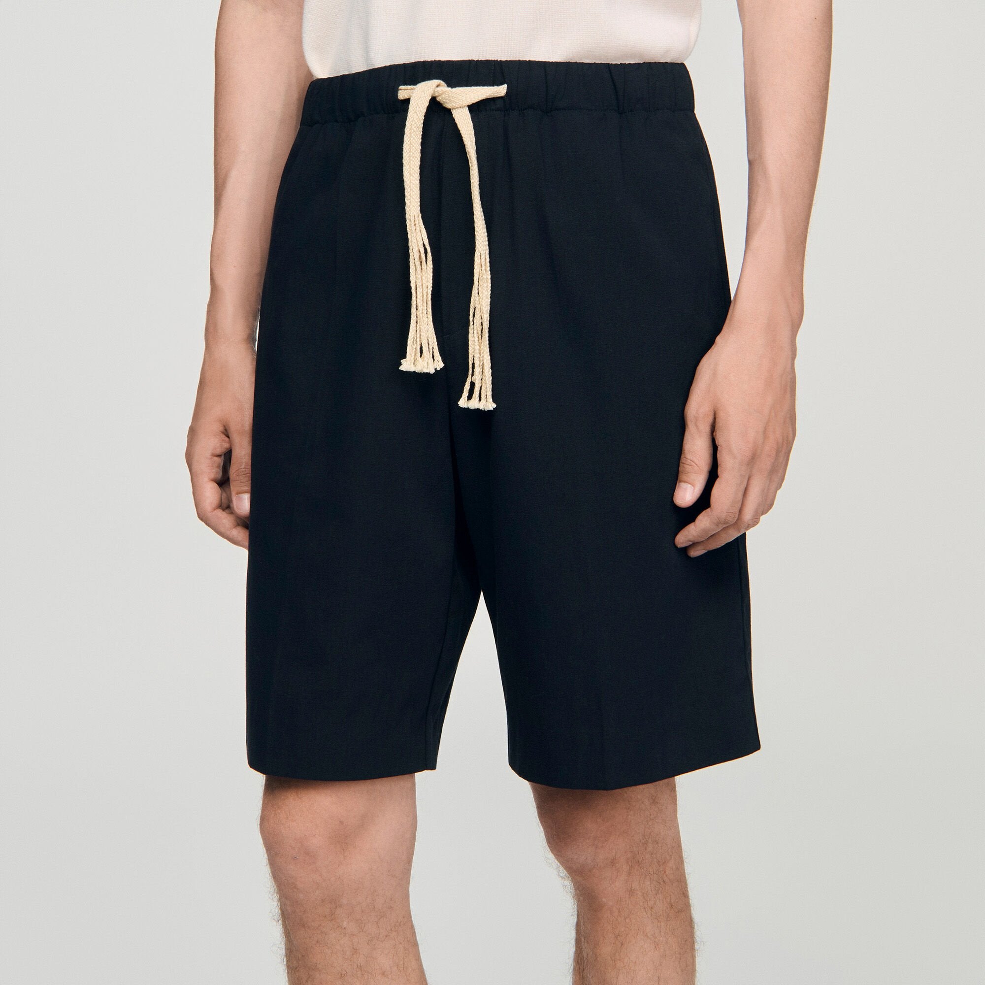 Elasticated waist cotton shorts Navy Blue Sandro Men