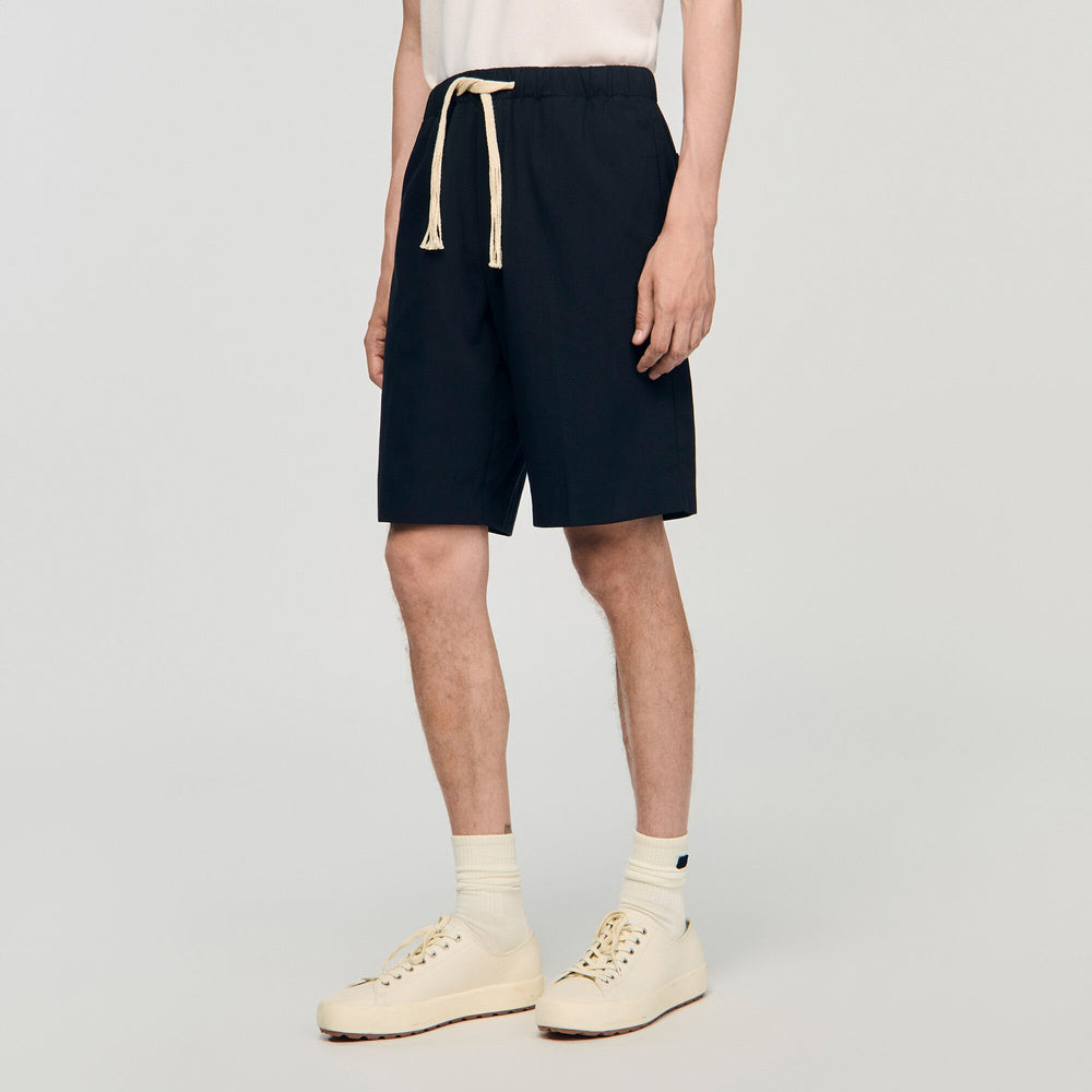 Elasticated waist cotton shorts Navy Blue Sandro Men