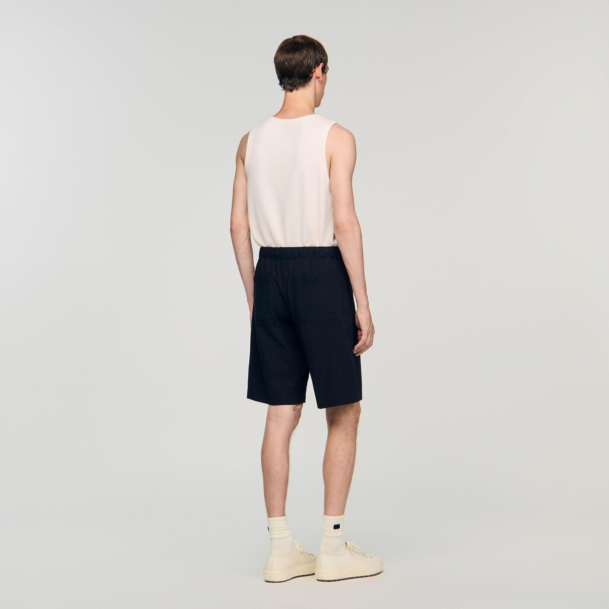 Elasticated waist cotton shorts Navy Blue Sandro Men