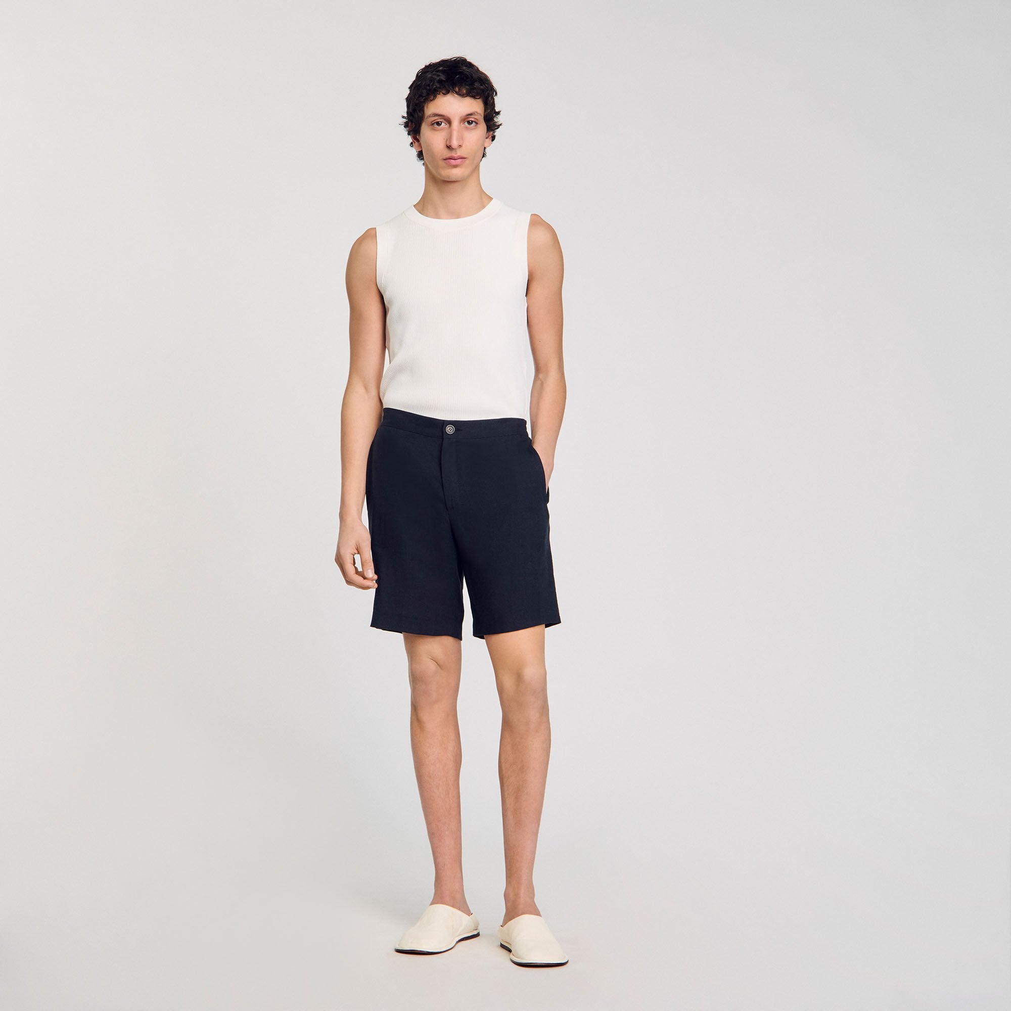 Linen shorts Navy Blue Sandro Men