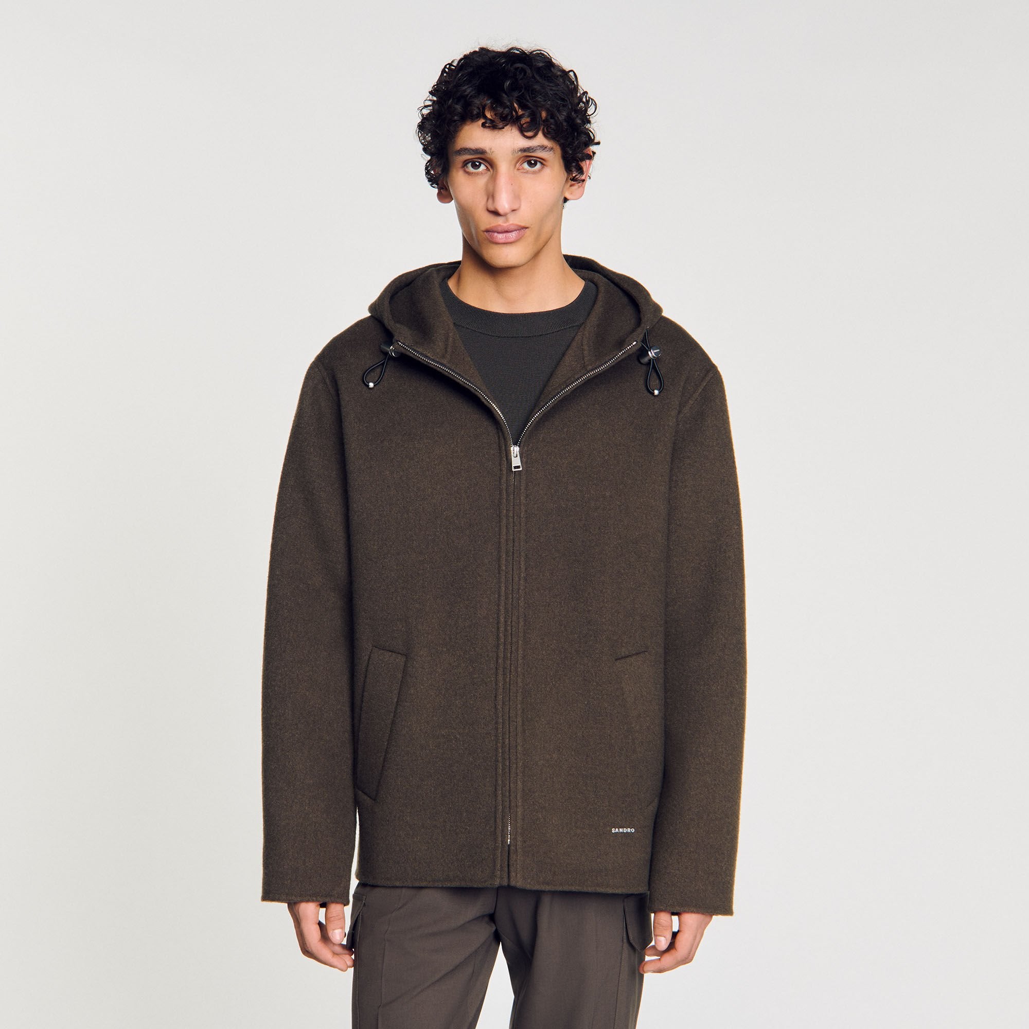 Hooded windbreaker Dark Kaki. Sandro Men