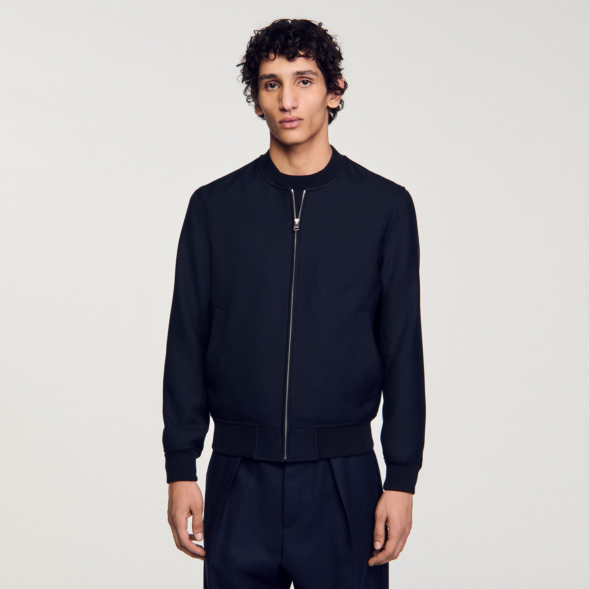 Zip-up varsity jacket Navy Blue Sandro Men