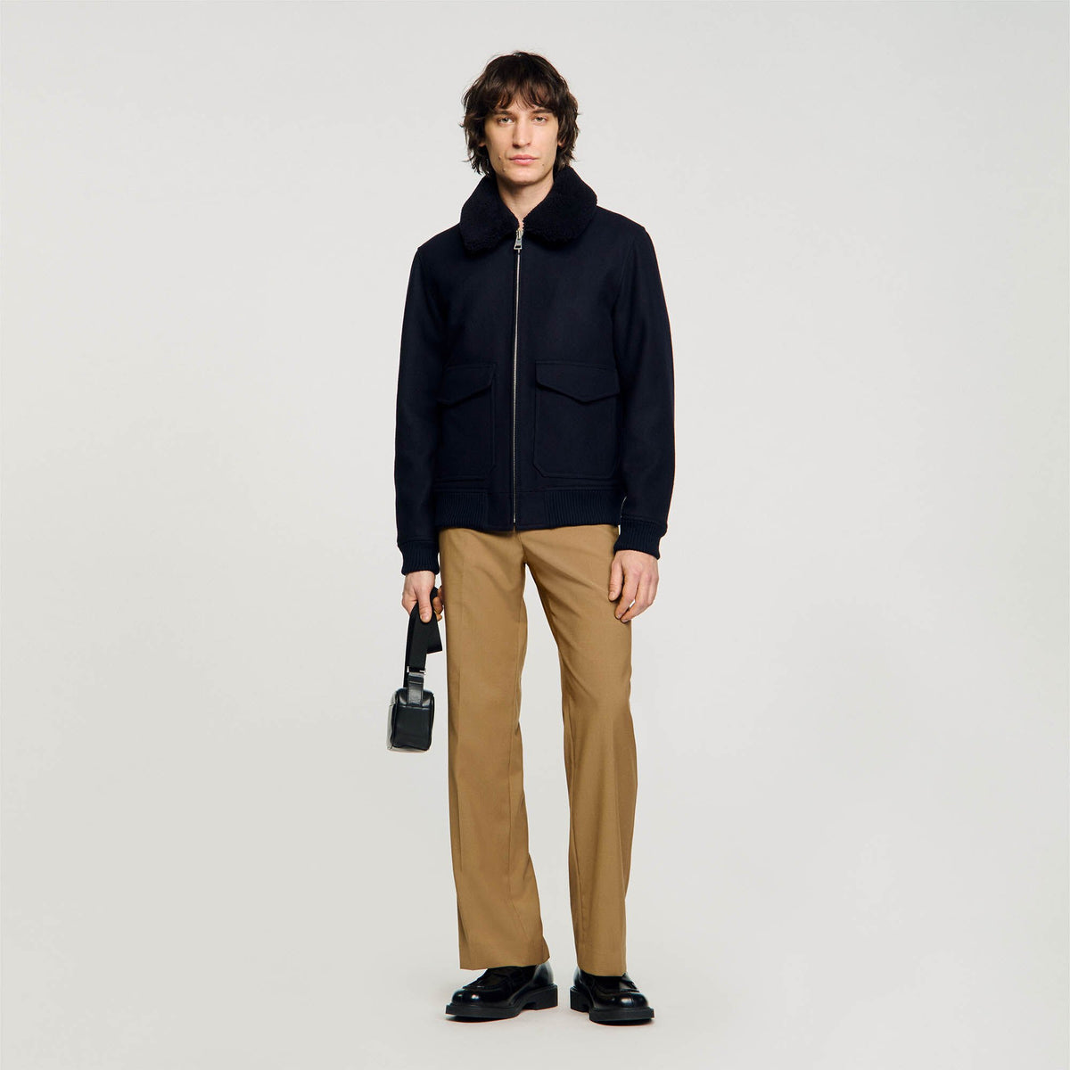 Wool aviator jacket Navy Blue Sandro Men