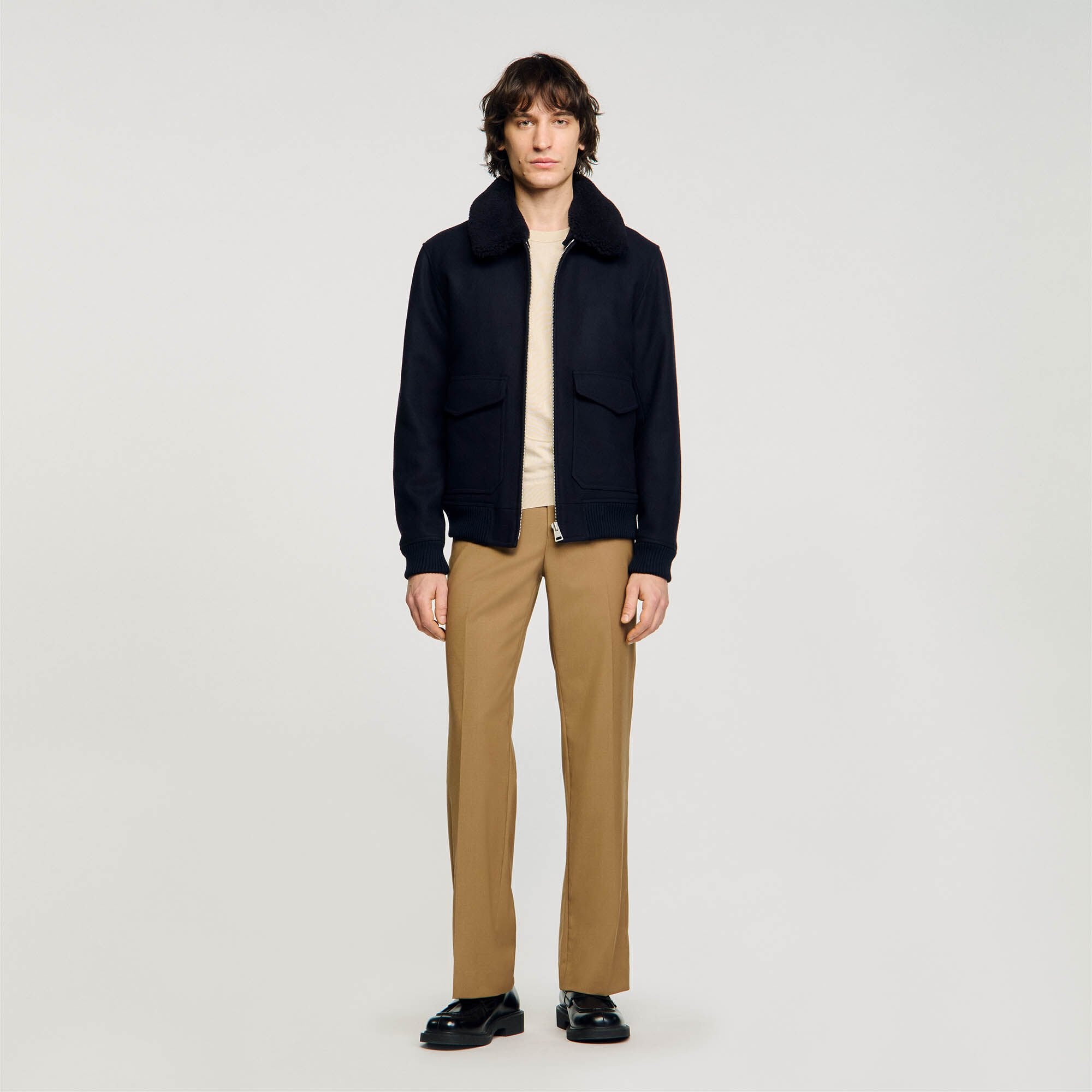 Wool aviator jacket Navy Blue Sandro Men