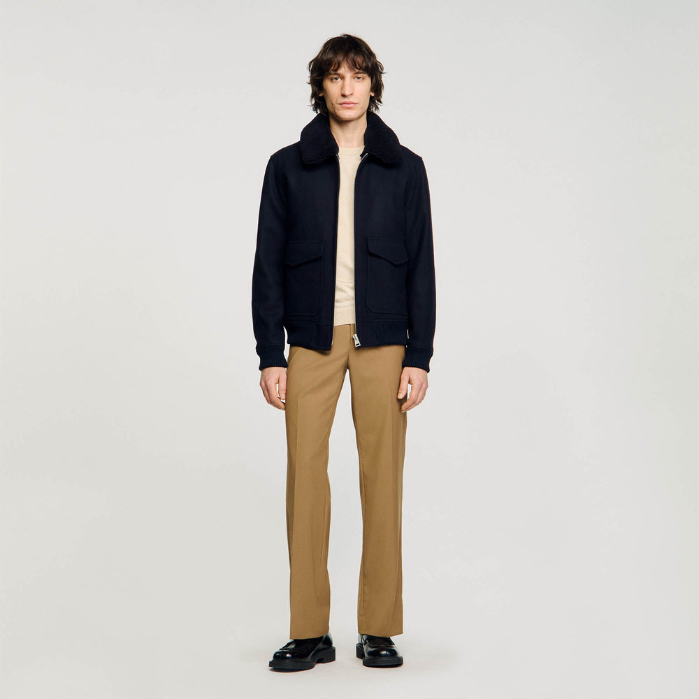 Wool aviator jacket Navy Blue Sandro Men
