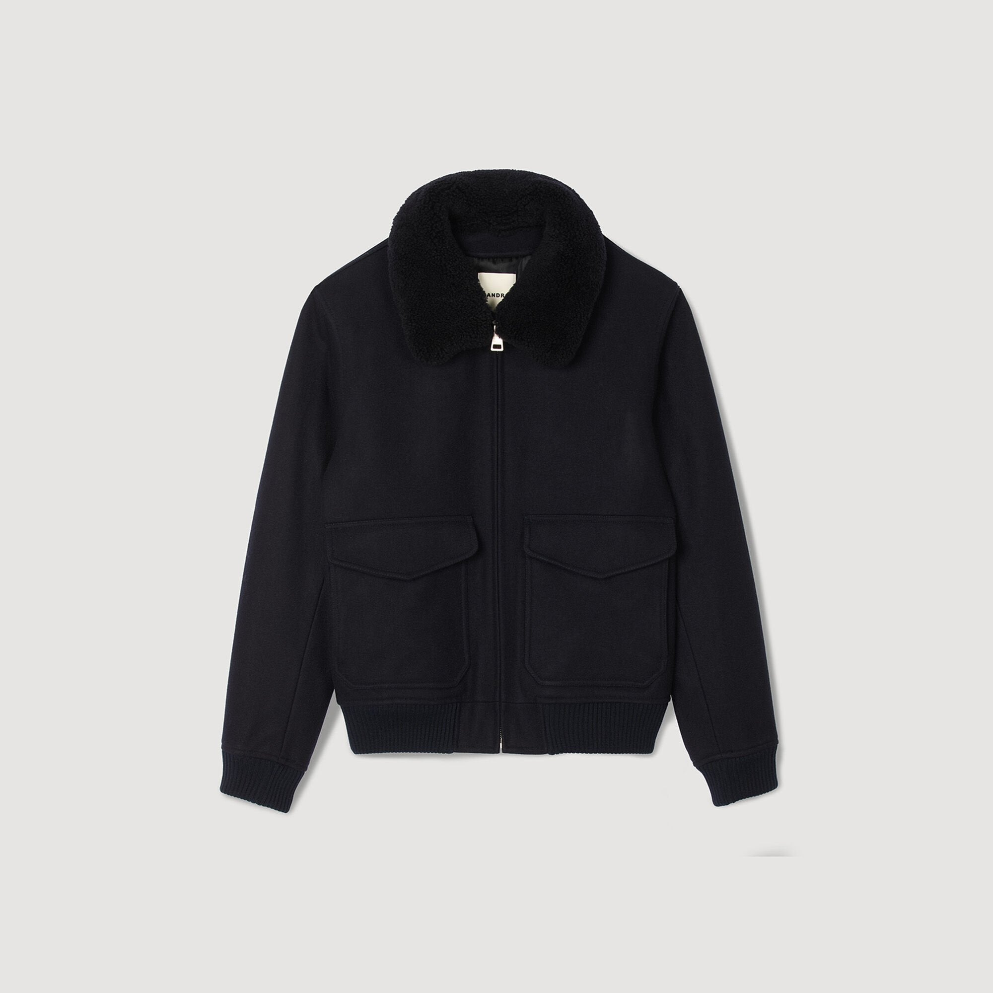 Wool aviator jacket Navy Blue Sandro Men