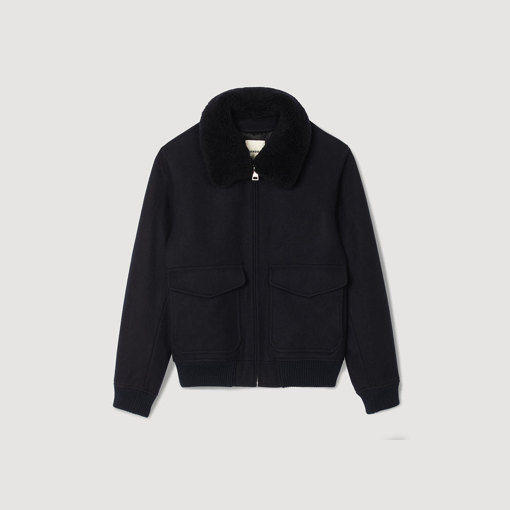 Wool aviator jacket Navy Blue Sandro Men