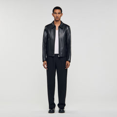 Zip-up leather jacket Black Sandro Men
