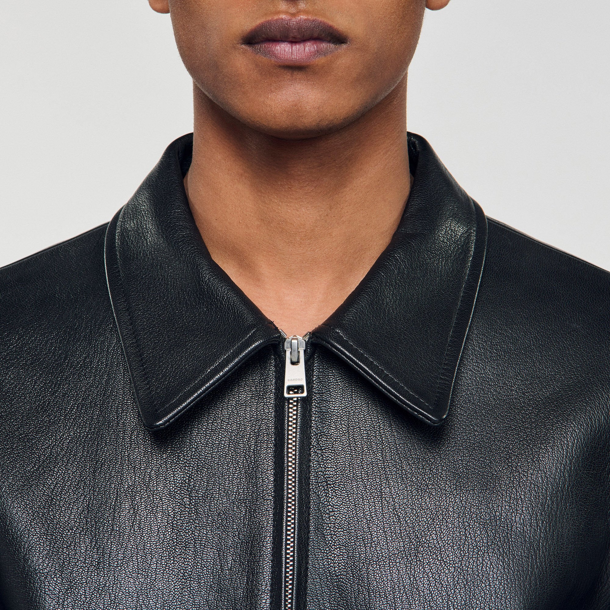 Zip-up leather jacket Black Sandro Men