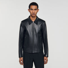 Zip-up leather jacket Black Sandro Men