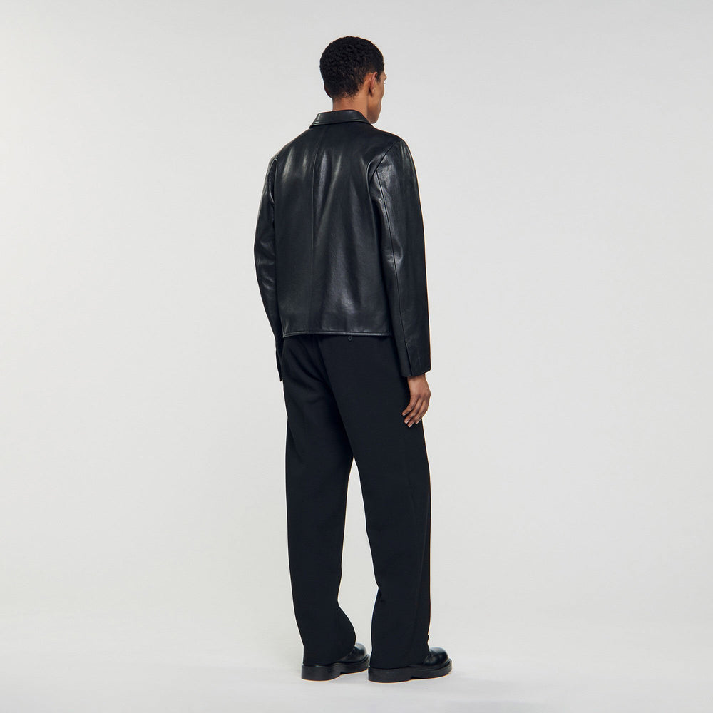 Zip-up leather jacket Black Sandro Men